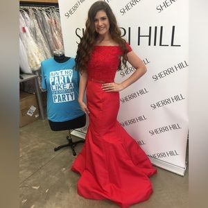 Size 6 Sherri Hill red two piece dress, worn once, perfect condition